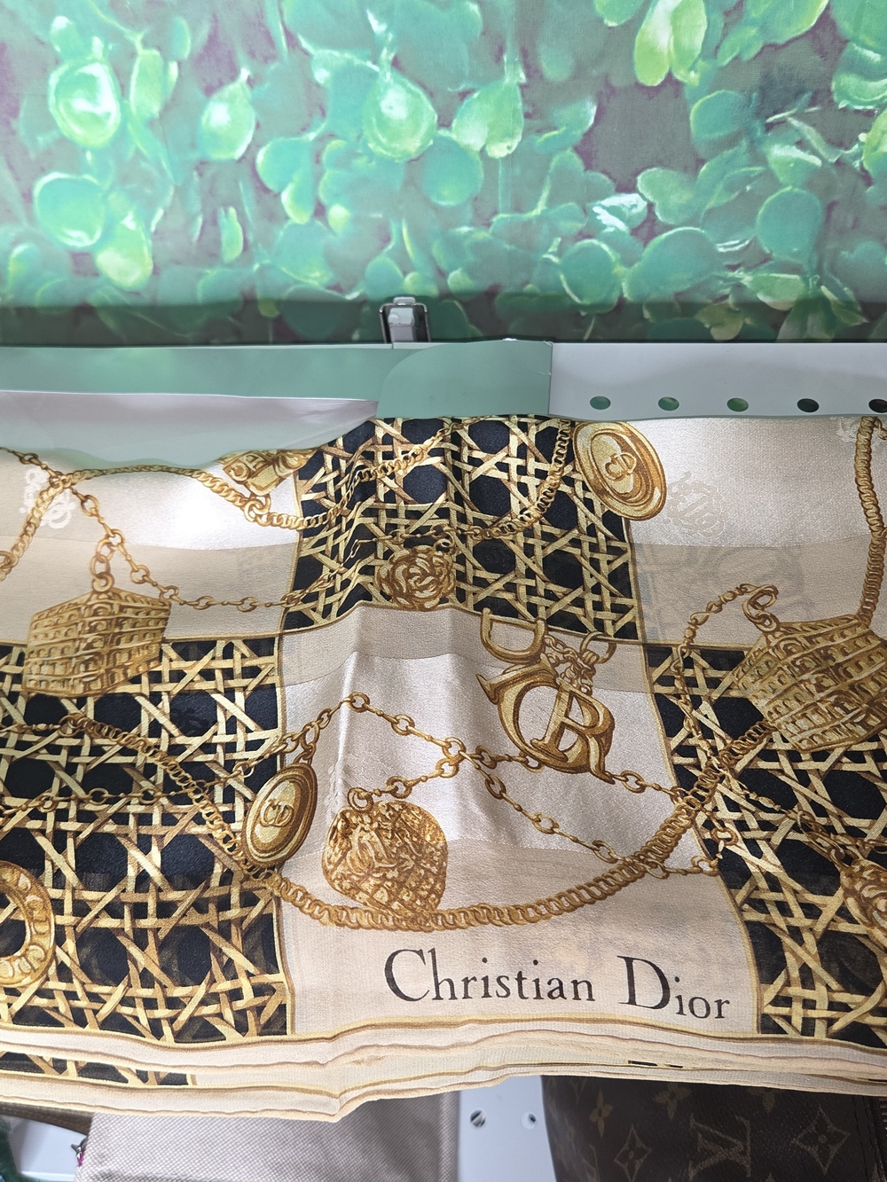 Dior Black, Cream & Gold Chain Motif Silk Scarve